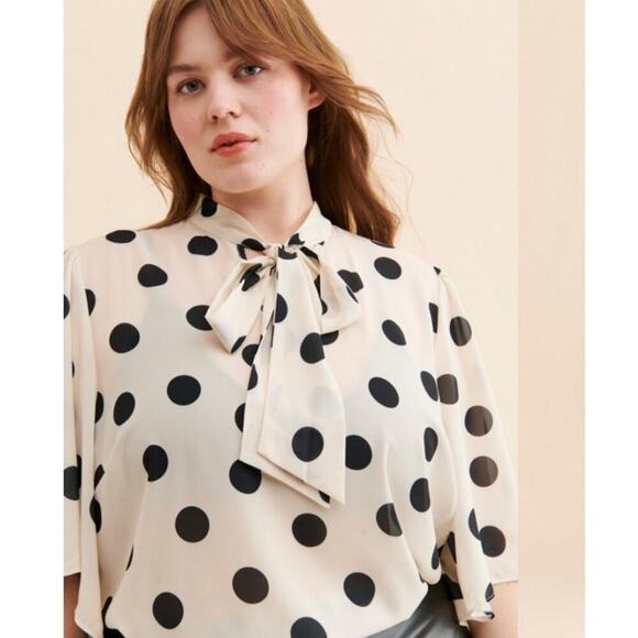 Eloquii Tops - Eloquii Bow Front Polka Dot Blouse 24 Secretary Retro Pinup Career Feminine
